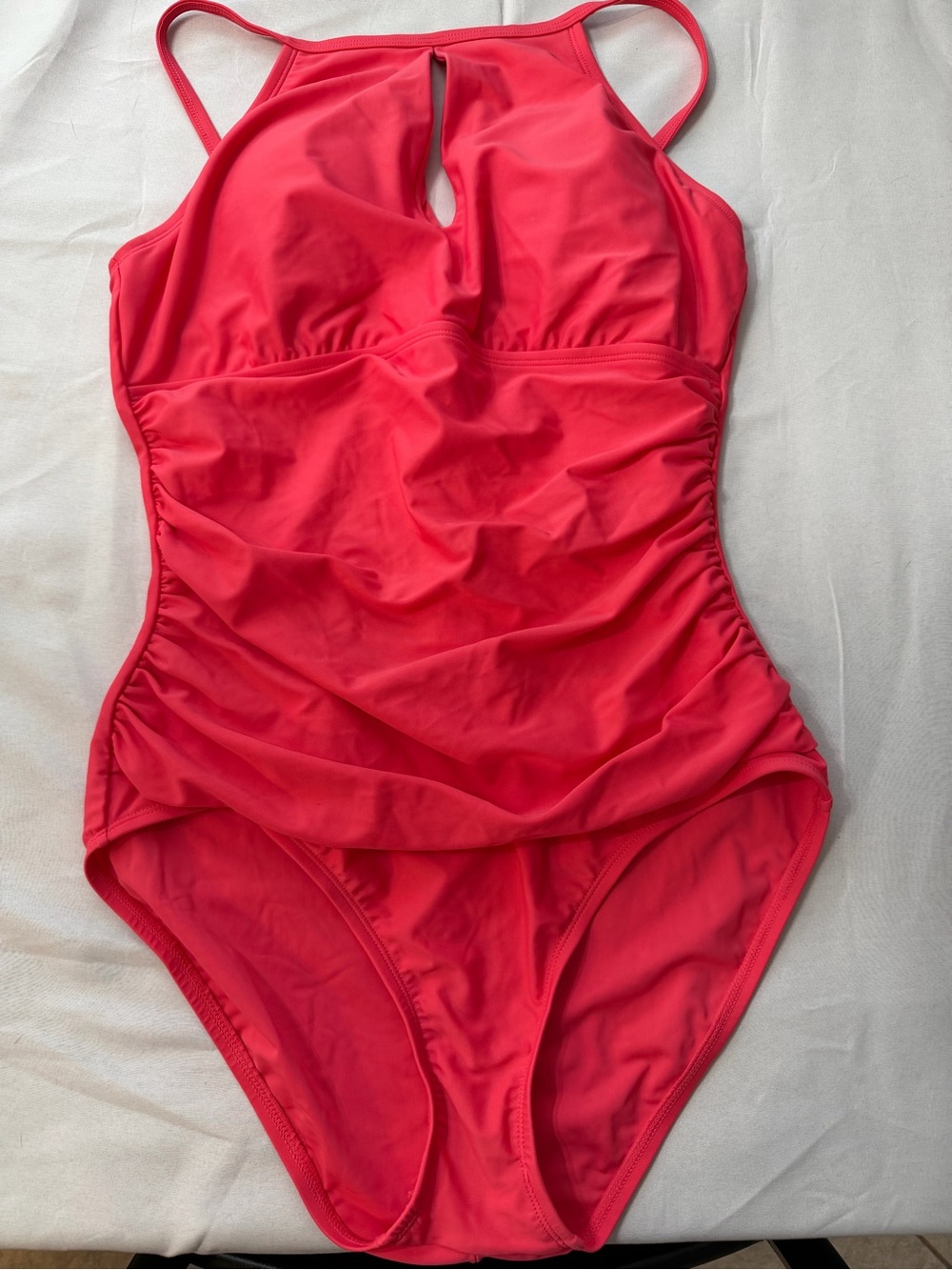Ellen Tracy Hot Coral One-Piece Swimsuit with Keyhole Front
